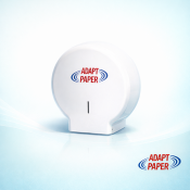 White ADAPT PAPER commercial mini jumbo toilet paper dispenser wall mounted with front viewing slit