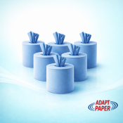 Case of 6 Adapt Paper embossed blue centrefeed rolls for catering