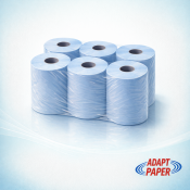 Case of 6 heavy-duty 3-ply blue centrefeed wiper rolls for industrial and catering use