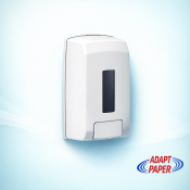 White commercial wall mounted hand sanitiser dispenser with a dark viewing window